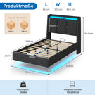 Brinlawb Polsterbett Schwebebett mit LED Beleuchtung und Ladestation 2 Steckdosen 2 USB Bettgestell mit gepolstertem