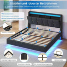 Brinlawb Polsterbett Schwebebett mit LED Beleuchtung und Ladestation 2 Steckdosen 2 USB Bettgestell mit gepolstertem