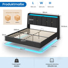 Brinlawb Polsterbett Schwebebett mit LED Beleuchtung und Ladestation 2 Steckdosen 2 USB Bettgestell mit gepolstertem