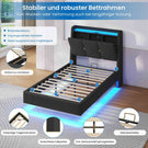 Brinlawb Polsterbett Schwebebett mit LED Beleuchtung und Ladestation 2 Steckdosen 2 USB Bettgestell mit gepolstertem