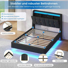 Brinlawb Polsterbett Schwebebett mit LED Beleuchtung und Ladestation 2 Steckdosen 2 USB Bettgestell mit gepolstertem