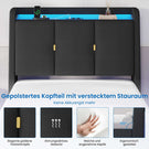 Brinlawb Polsterbett Schwebebett mit LED Beleuchtung und Ladestation 2 Steckdosen 2 USB Bettgestell mit gepolstertem