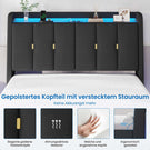 Brinlawb Polsterbett Schwebebett mit LED Beleuchtung und Ladestation 2 Steckdosen 2 USB Bettgestell mit gepolstertem