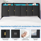 Brinlawb Polsterbett Schwebebett mit LED Beleuchtung und Ladestation 2 Steckdosen 2 USB Bettgestell mit gepolstertem