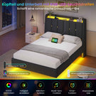 Brinlawb Polsterbett Schwebebett mit LED Beleuchtung und Ladestation 2 Steckdosen 2 USB Bettgestell mit gepolstertem