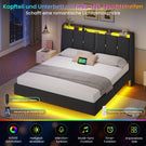 Brinlawb Polsterbett Schwebebett mit LED Beleuchtung und Ladestation 2 Steckdosen 2 USB Bettgestell mit gepolstertem