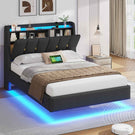 Brinlawb Polsterbett Schwebebett mit LED Beleuchtung und Ladestation 2 Steckdosen 2 USB Bettgestell mit gepolstertem