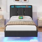 Brinlawb Polsterbett Schwebebett mit LED Beleuchtung und Ladestation 2 Steckdosen 2 USB Bettgestell mit gepolstertem