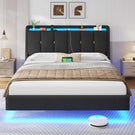 Brinlawb Polsterbett Schwebebett mit LED Beleuchtung und Ladestation 2 Steckdosen 2 USB Bettgestell mit gepolstertem