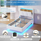 Brinlawb Polsterbett Schwebebett mit LED Beleuchtung und Ladestation 2 Steckdosen 2 USB Jugendbett mit gepolstertem