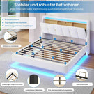 Brinlawb Polsterbett Schwebebett mit LED Beleuchtung und Ladestation 2 Steckdosen 2 USB Jugendbett mit gepolstertem