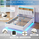 Brinlawb Polsterbett Schwebebett mit LED Beleuchtung und Ladestation 2 Steckdosen 2 USB Jugendbett mit gepolstertem