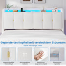 Brinlawb Polsterbett Schwebebett mit LED Beleuchtung und Ladestation 2 Steckdosen 2 USB Jugendbett mit gepolstertem