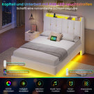 Brinlawb Polsterbett Schwebebett mit LED Beleuchtung und Ladestation 2 Steckdosen 2 USB Jugendbett mit gepolstertem