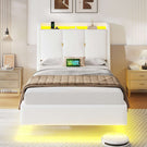 Brinlawb Polsterbett Schwebebett mit LED Beleuchtung und Ladestation 2 Steckdosen 2 USB Jugendbett mit gepolstertem