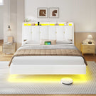 Brinlawb Polsterbett Schwebebett mit LED Beleuchtung und Ladestation 2 Steckdosen 2 USB Jugendbett mit gepolstertem