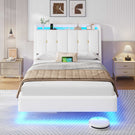 Brinlawb Polsterbett Schwebebett mit LED Beleuchtung und Ladestation 2 Steckdosen 2 USB Jugendbett mit gepolstertem