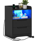 Brinlawb Nachttisch mit LED Beleuchtung und Ladestation 2 AC Steckdosen 2 USB Anschlüsse Nachtschrank mit 2 Schubladen und 1 Offenes