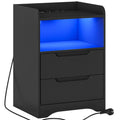 Brinlawb Nachttisch mit LED Beleuchtung und Ladestation 2 AC Steckdosen 2 USB Anschlüsse Nachtschrank mit 2 Schubladen und 1 Offenes