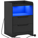 Brinlawb Nachttisch mit LED Beleuchtung und Ladestation 2 AC Steckdosen 2 USB Anschlüsse Nachtschrank mit 2 Schubladen und 1 Offenes