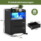 Brinlawb Nachttisch mit LED Beleuchtung und Ladestation 2 AC Steckdosen 2 USB Anschlüsse Nachtschrank mit 2 Schubladen und 1 Offenes