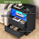 Brinlawb Nachttisch mit LED Beleuchtung und Ladestation 2 AC Steckdosen 2 USB Anschlüsse Nachtschrank mit 2 Schubladen und 1 Offenes