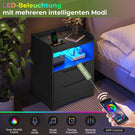 Brinlawb Nachttisch mit LED Beleuchtung und Ladestation 2 AC Steckdosen 2 USB Anschlüsse Nachtschrank mit 2 Schubladen und 1 Offenes