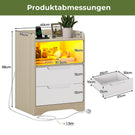 Brinlawb Nachttisch mit LED Beleuchtung und Ladestation 2 AC Steckdosen 2 USB Anschlüsse Nachtschrank mit 2 Schubladen und 1 Offenes