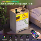 Brinlawb Nachttisch mit LED Beleuchtung und Ladestation 2 AC Steckdosen 2 USB Anschlüsse Nachtschrank mit 2 Schubladen und 1 Offenes