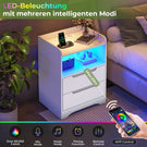 Brinlawb Nachttisch mit LED Beleuchtung und Ladestation 2 AC Steckdosen 2 USB Anschlüsse Nachtschrank mit 2 Schubladen und 1 Offenes