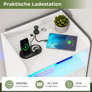 Brinlawb Nachttisch mit LED Beleuchtung und Ladestation 2 AC Steckdosen 2 USB Anschlüsse Nachtschrank mit 2 Schubladen und 1 Offenes