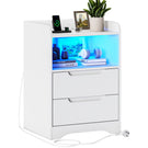 Brinlawb Nachttisch mit LED Beleuchtung und Ladestation 2 AC Steckdosen 2 USB Anschlüsse Nachtschrank mit 2 Schubladen und 1 Offenes